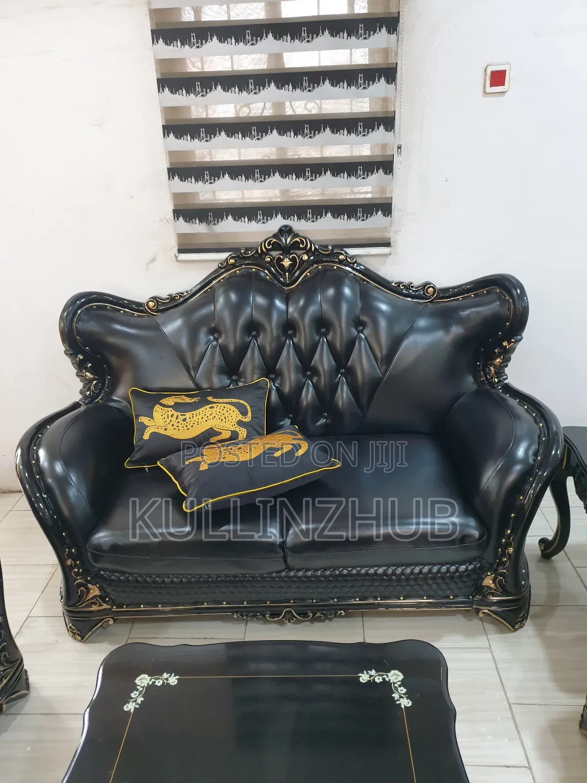 Egyptian Leather Royal Sofa
Set, 2 Side Stool Table