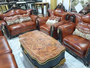 Luxury Egyptian Leather Royal Sofa Set, 2side Stool, Table