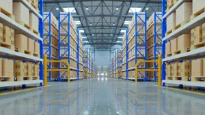 Warehouse Storage Rack With Conveyor and Stairs