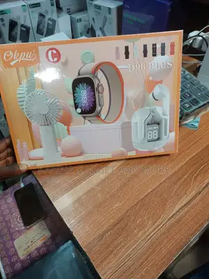 Okpu Smart Watch, Earpod, and Handfan