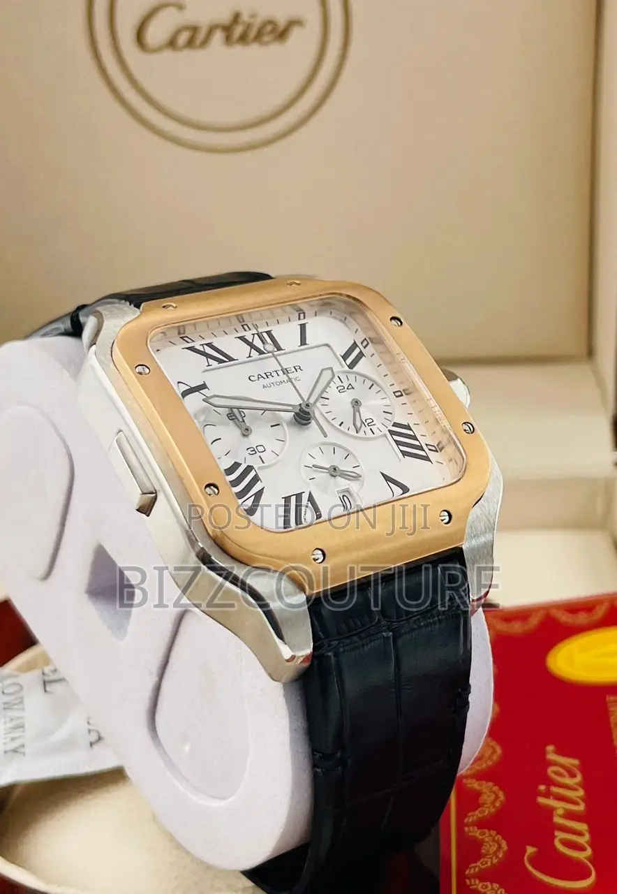 Original Cartier Chronograph Black Leather Strap Watch