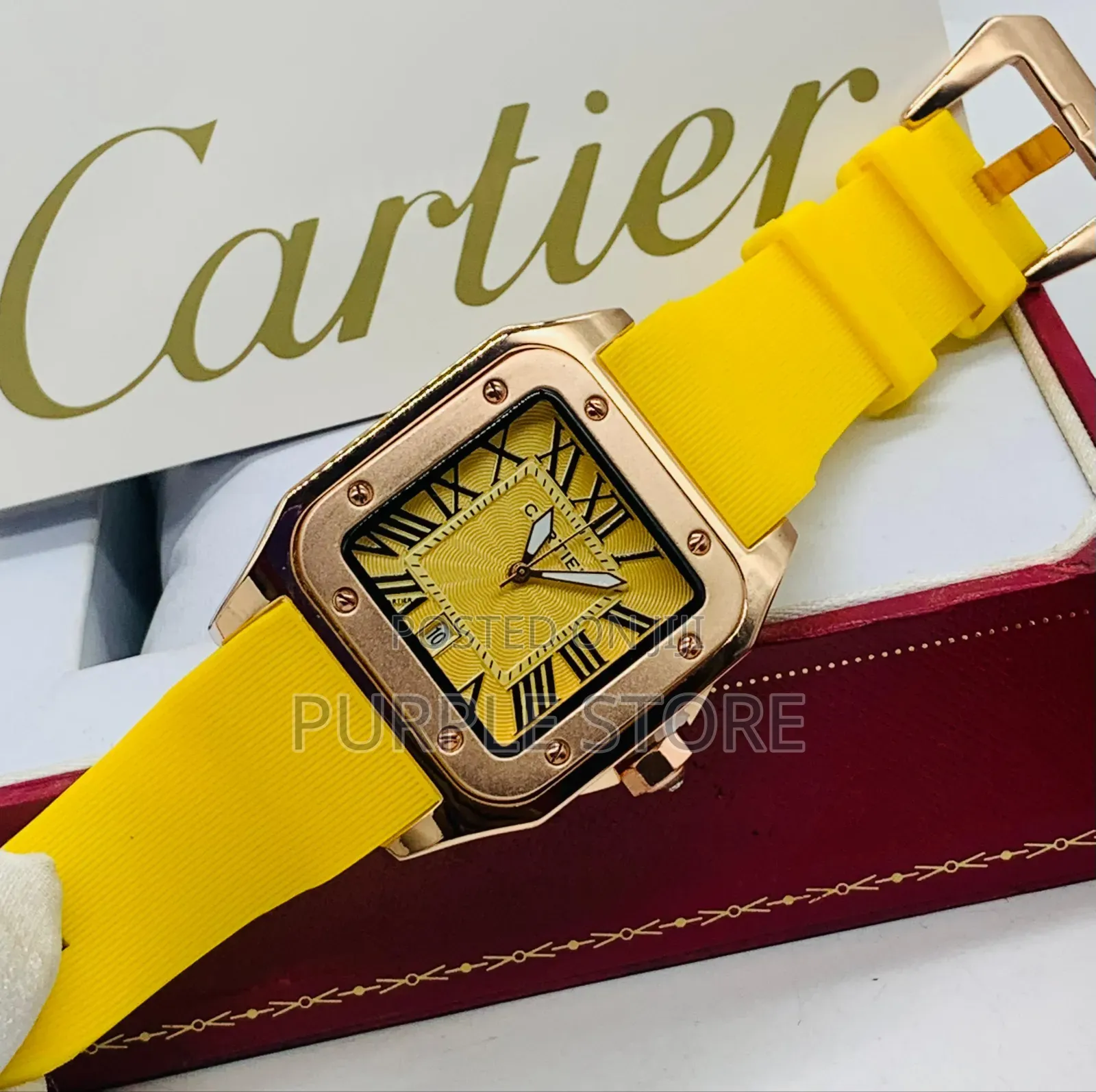 Cartier Yellow Rubber Strap Wristwatch