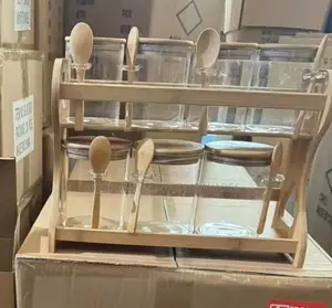 Airtight Jar With Spoon and Bamboo Rack