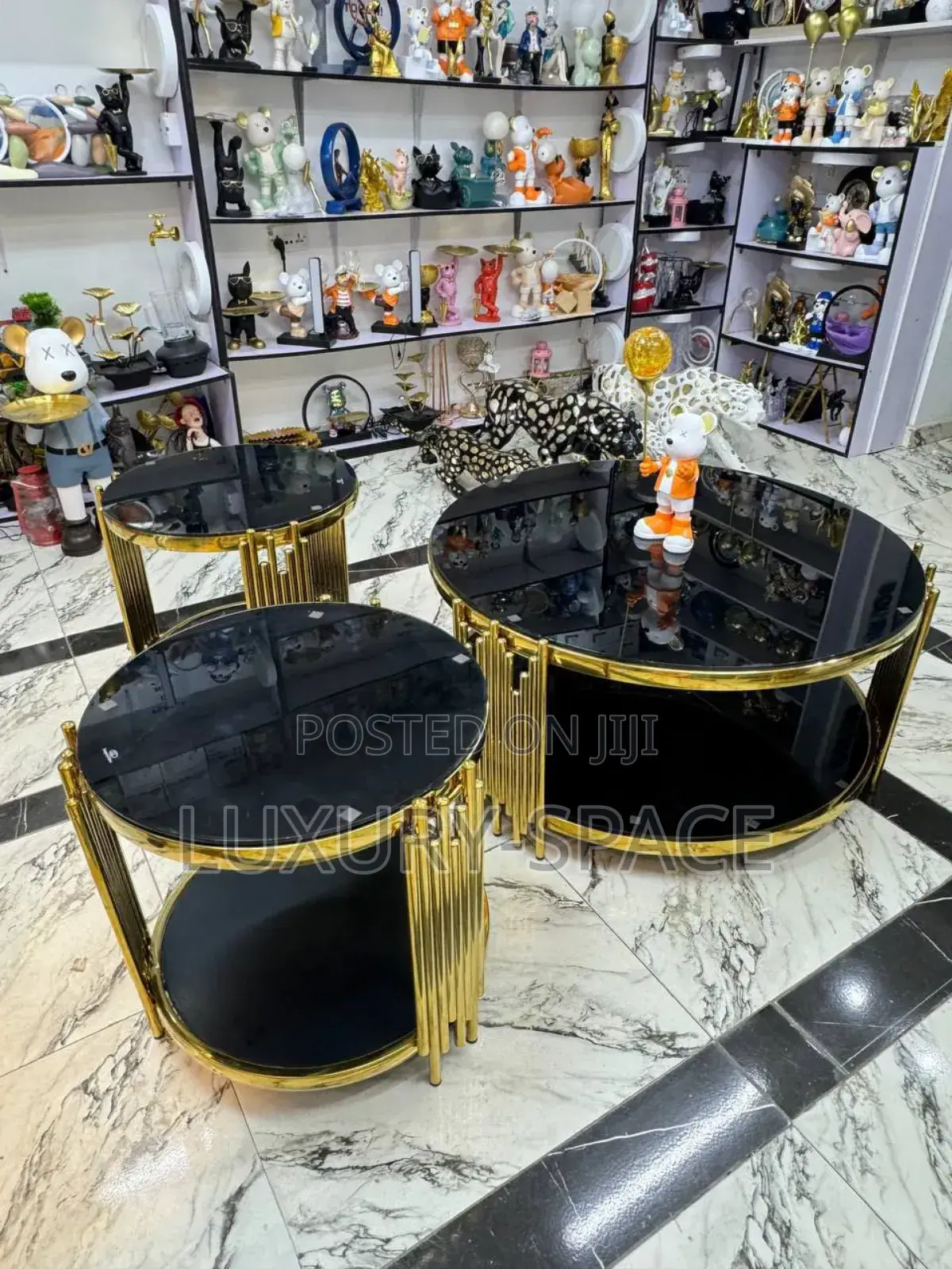 Glass Center Table Set With Side Stools