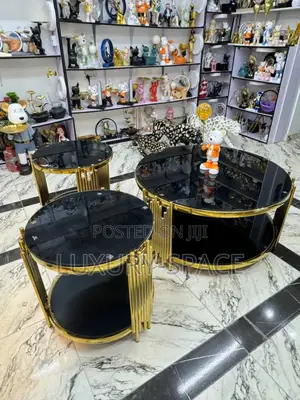 Glass Center Table Set With Side Stools