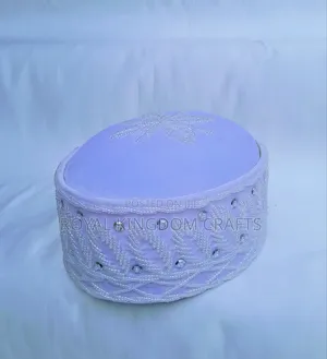 Beaded Royal Cap White