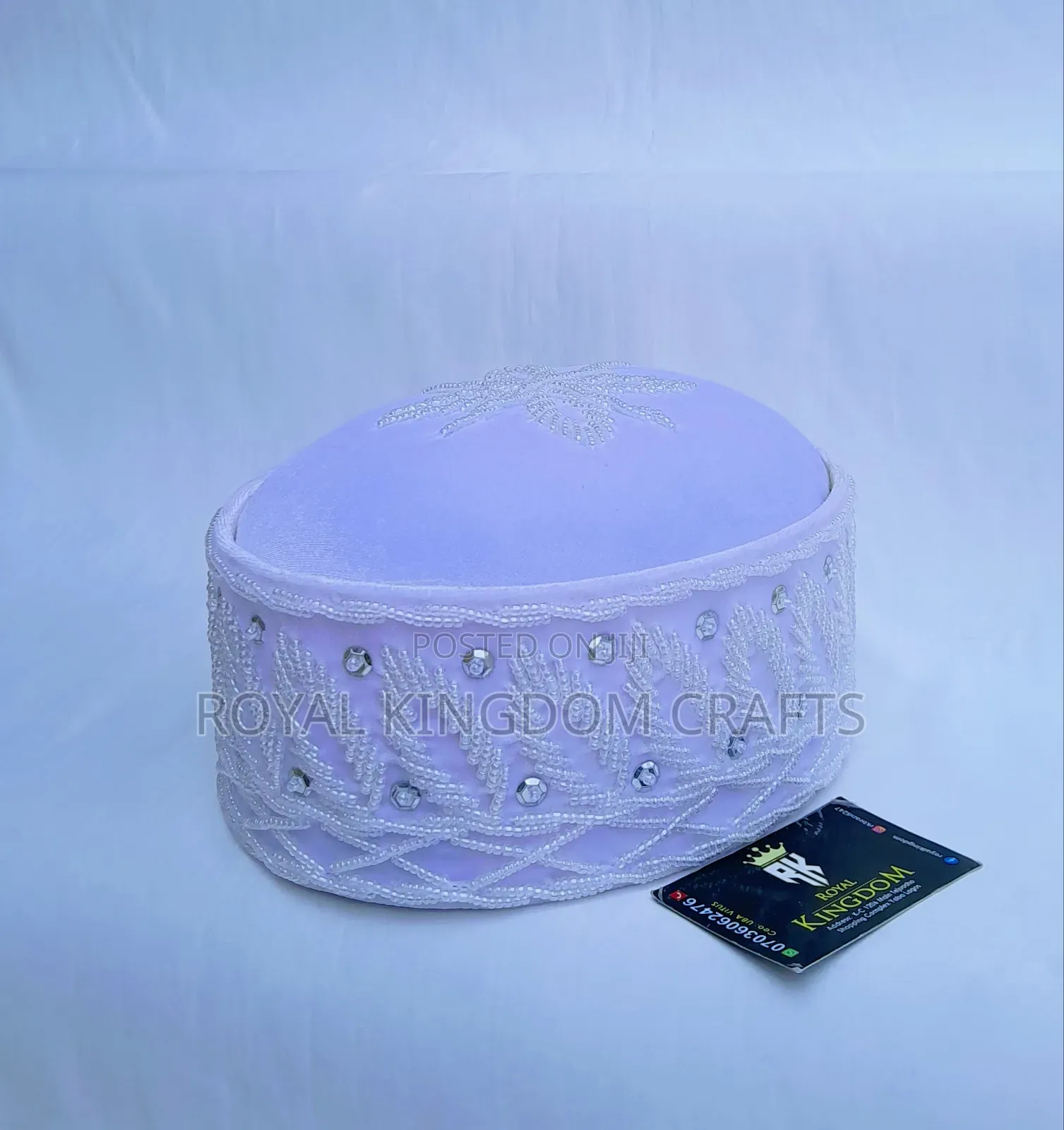 Beaded Royal Cap White