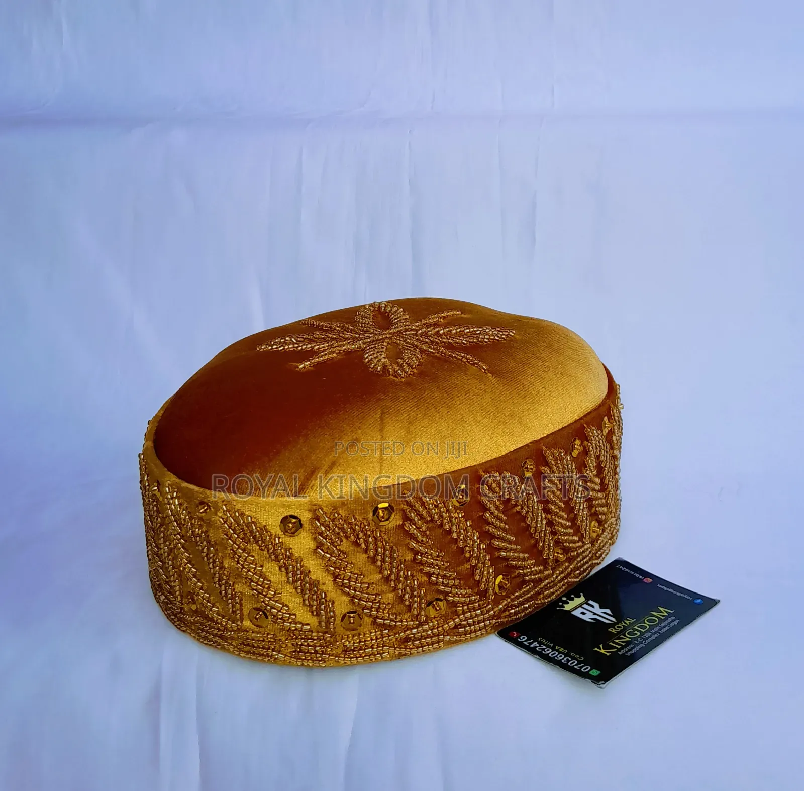 Beaded Royal Cap White