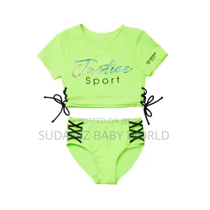Justice Girls' Lace-Up Rash Guard 2-Piece Swim Set