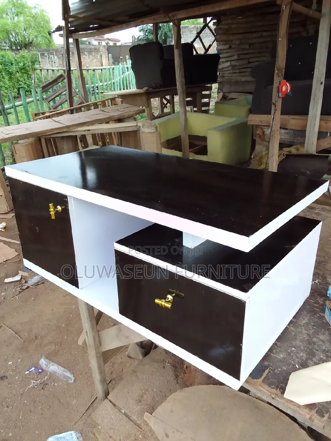 White and Black Center Table With Drawers