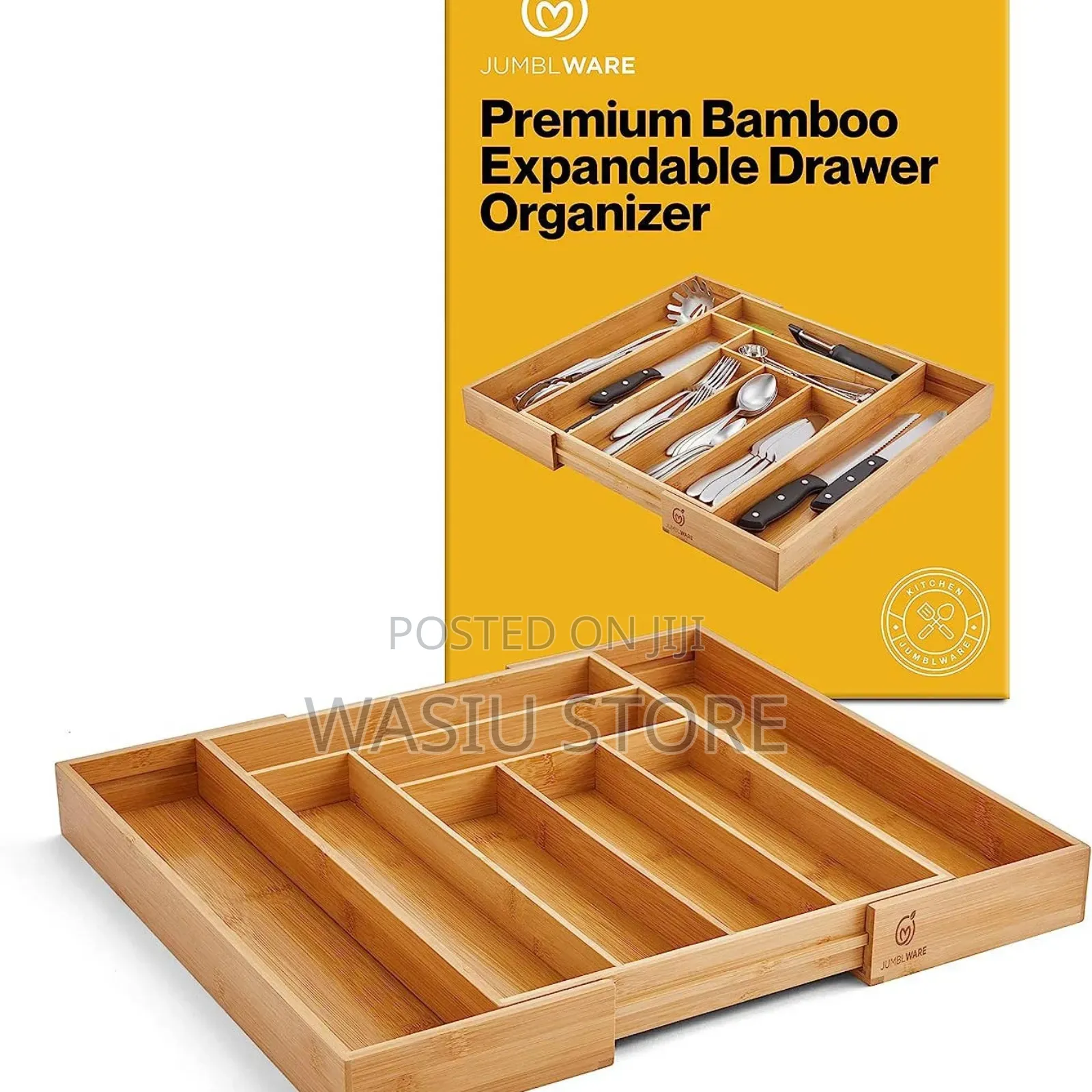 Bamboo Drawer Organizer and Extendable Silverware Organizer