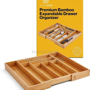 Bamboo Drawer Organizer and Extendable Silverware Organizer