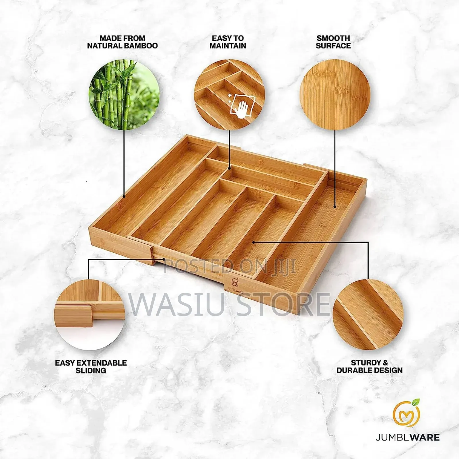 Bamboo Drawer Organizer and Extendable Silverware Organizer