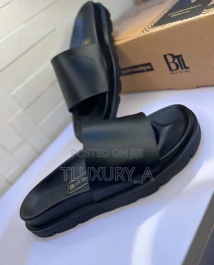 Men’S Pure Leather Black Slide