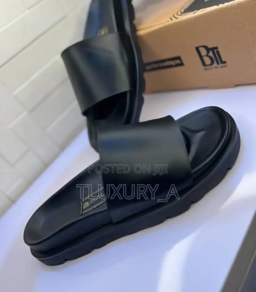 Men’S Pure Leather Black Slide