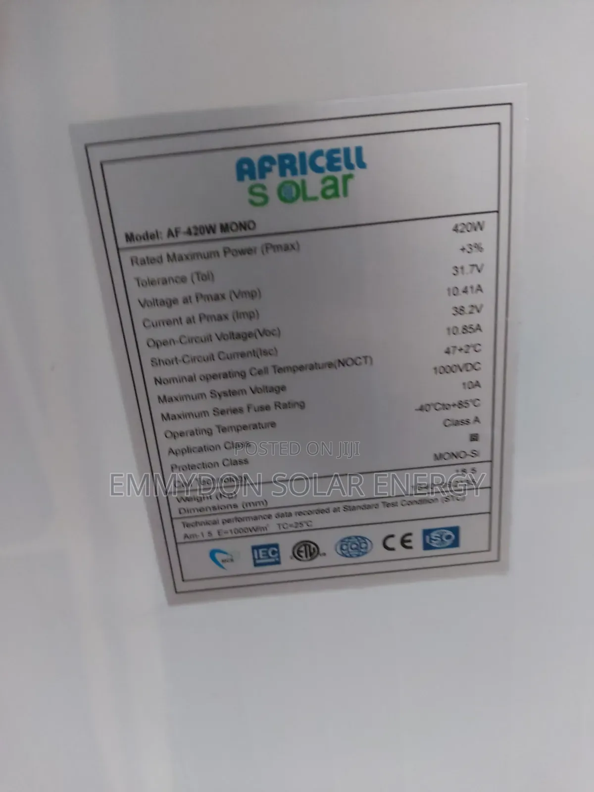 Original Africell Panel 420watt 60 Cells