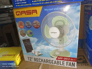 Qasa 12" Rechargeable Fan With Solar Panel and 2bulbs