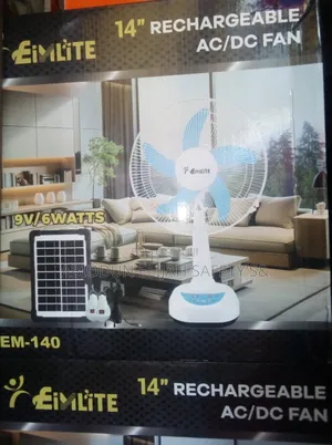 Chagerable Table Fan Solar Panel 14"Inches With Two Lights