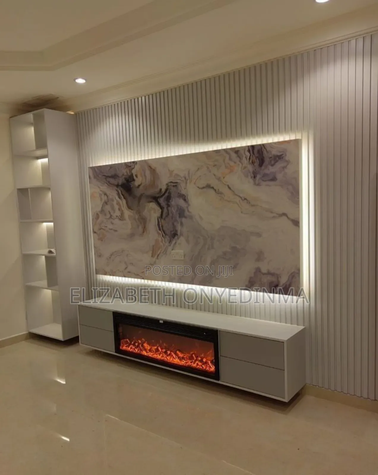 Tv Console With Fireplace, Shelf and Light
