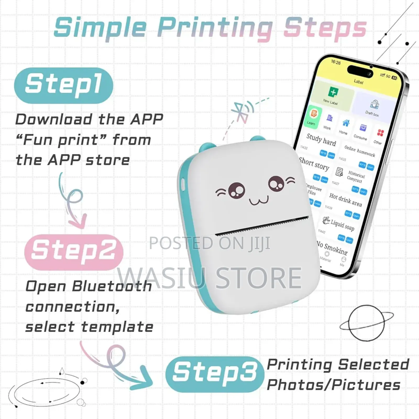 Bluetooth Portable Printer With 13 Rolls Thermal Paper