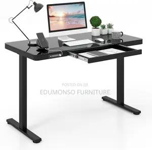 Glass Standing Desk, Sit Stand Desk With Drawer