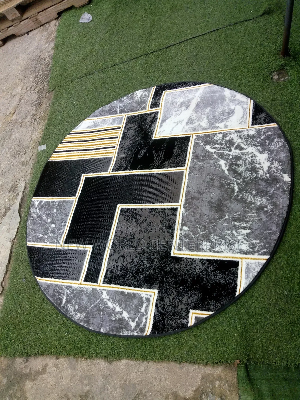 5 Feets Round Modern Black Turkish Centre Rug