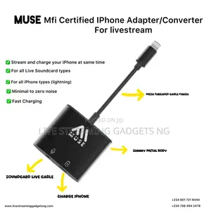 Muse Lightning + 35mm Audio Adapter/Converter for Livestream (iPhones)