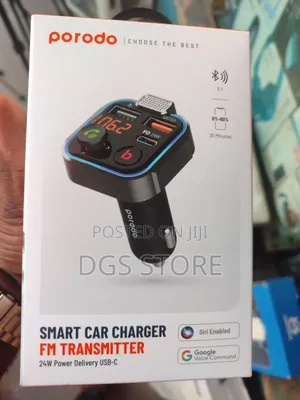 Porodo Smart Car Charger FM Transmitter 24w Power USB C
