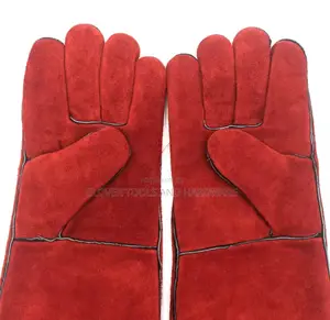 Red Leather Welder Hand Gloves Heat Resistant