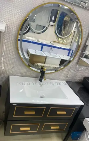 Executive Black Bathroom and Dining Cabinets With LED Light