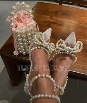 Luxury and Carefully Beaded White Heel Shoes