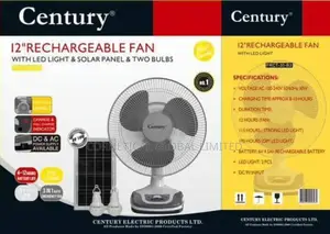 Century 12" Rechargeable Fan With LED Light And Solar Panel