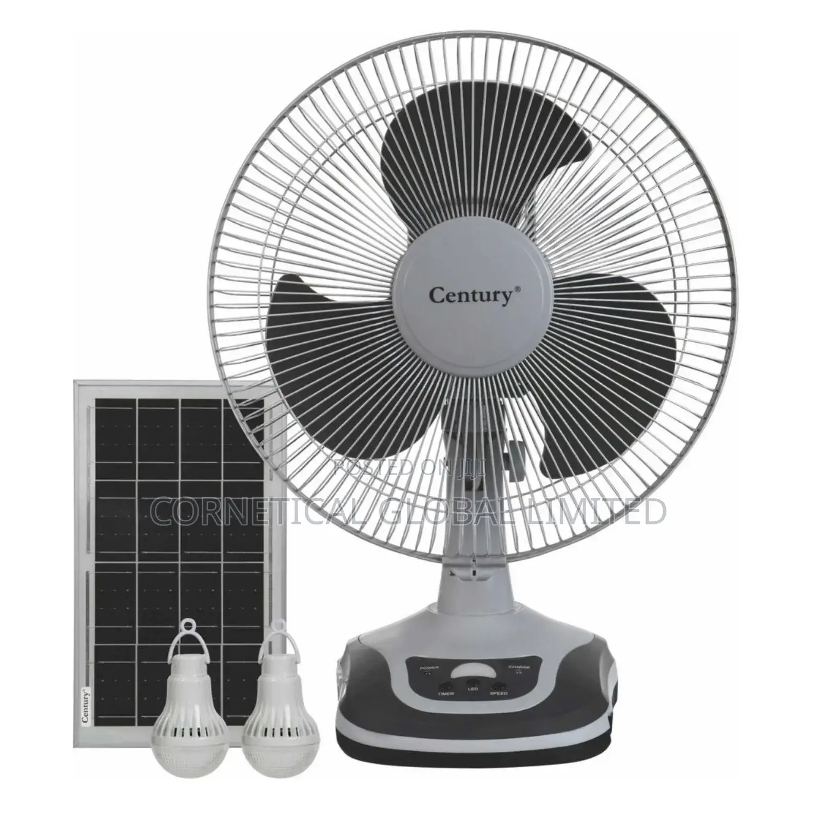 Century 12" Rechargeable Fan With LED Light And Solar Panel