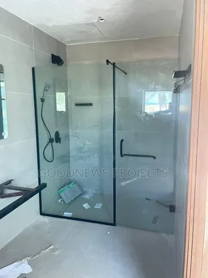 Shower Glass { Black Hinged}