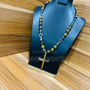 Latest Trendy Stone Bead Necklace With Cross Pendant