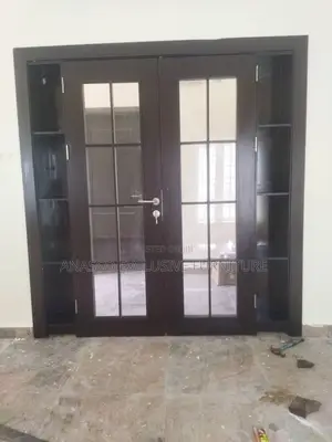 Living Room Door With Glass Design With Side Storage