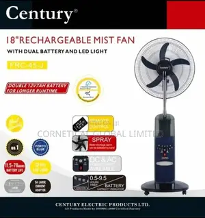 Century 18" Rechargeable Mist Fan With Led and Dual Battery