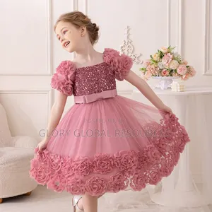 Fiona Princess Flower Bud Sequin Fluffy Elegant Luxury Dress