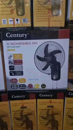 Century 16" Rechargeable Wall Fan With LED Light