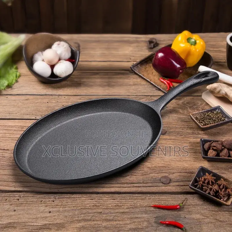 High Quality Oval Shape Shallow Flat Cast Iron Non-Stick Pan