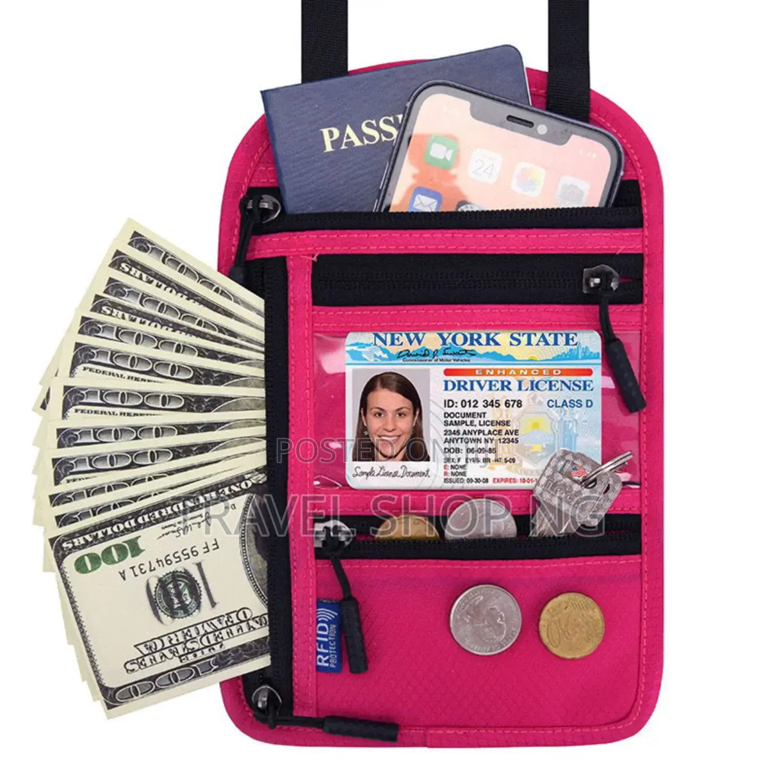 Rfid-Blocking Shoulder /Neck Document Bag