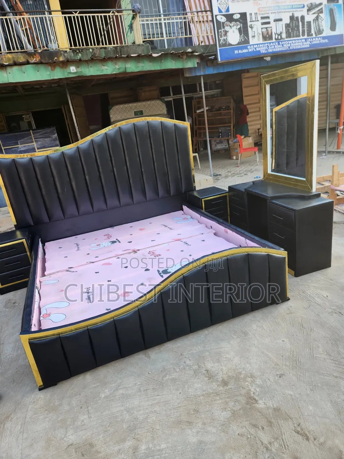 Luxury Black Set of Leather Bed