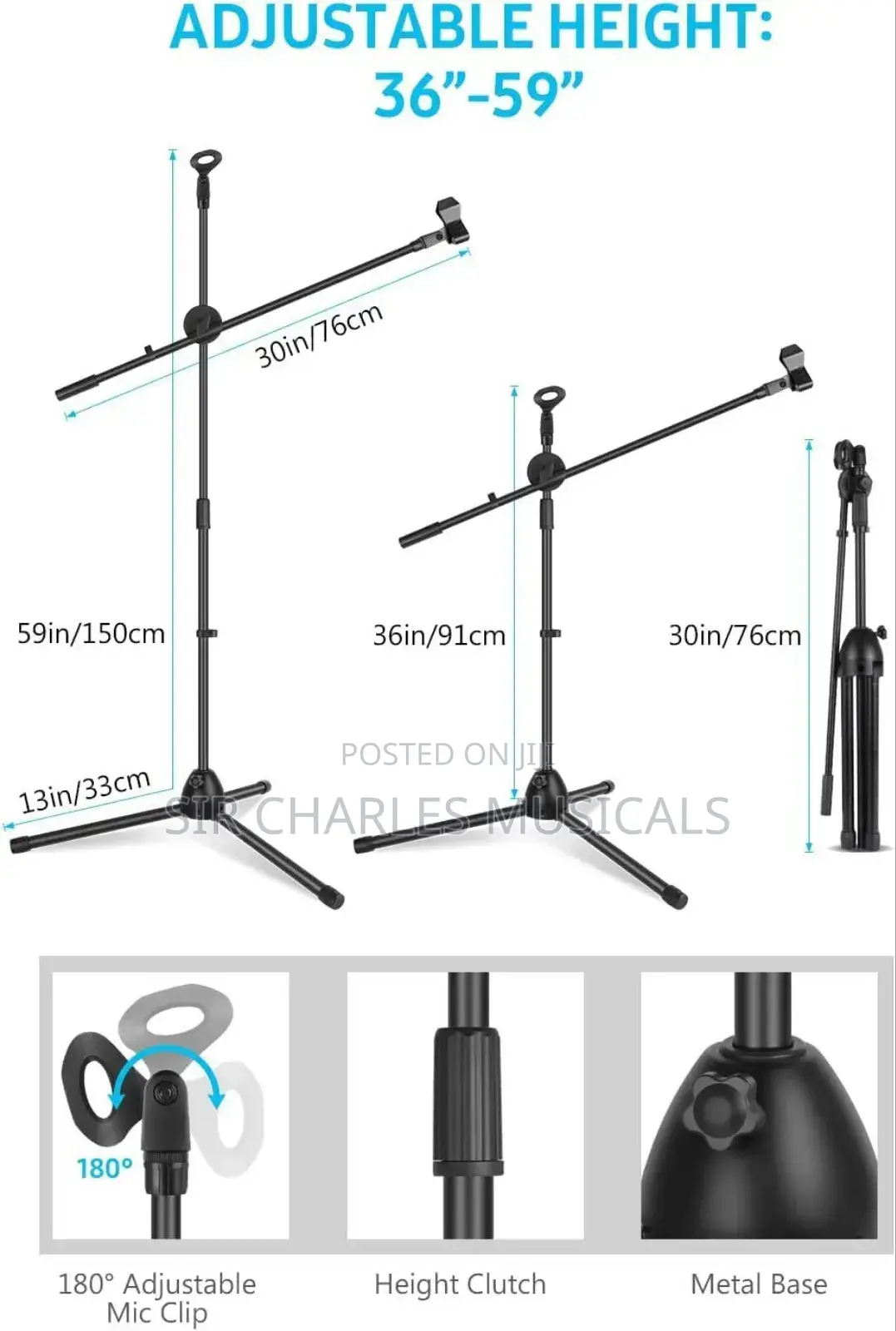 High Quality 3 Leg Boom Double Microphone Stand