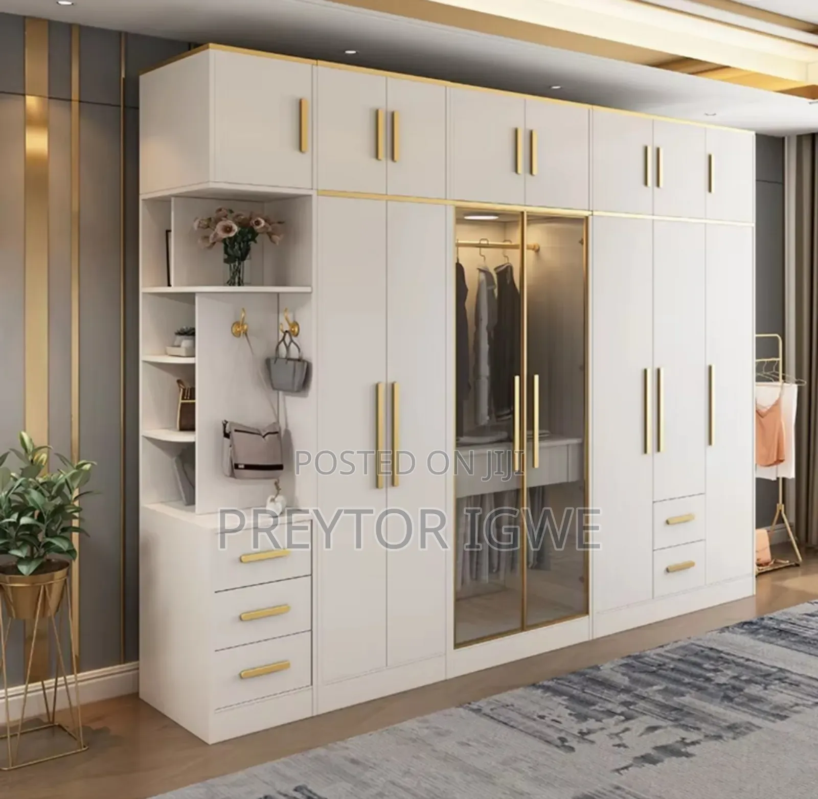 White Executive Wardrobe With Mirror and Light