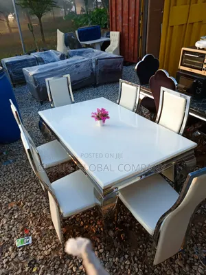 6 Seaters Foreign Marble Top Dining Set Milkfish Shining