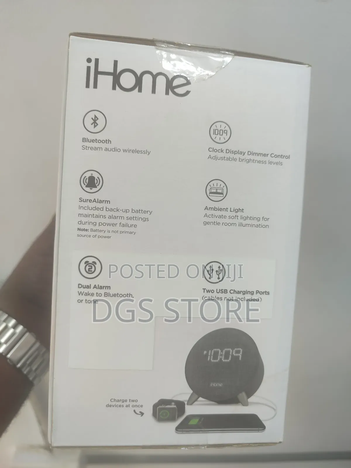 Ihome Power Clock Bluetooth Speaker+ Two Usb Charging Port