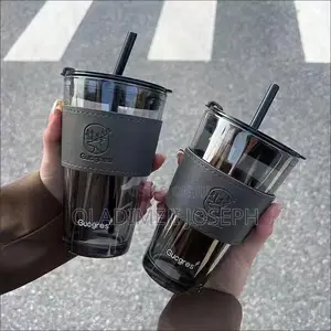 Big Glass Cup With Straw and Lid