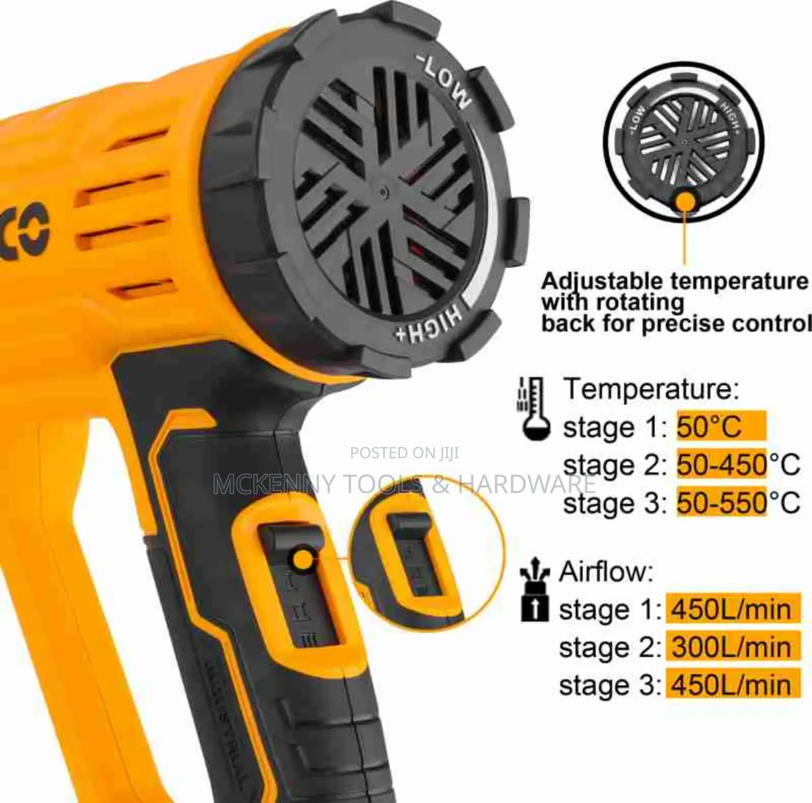 Ingco Hg200078 Heat Gun - 2000w, Variable Temperature,