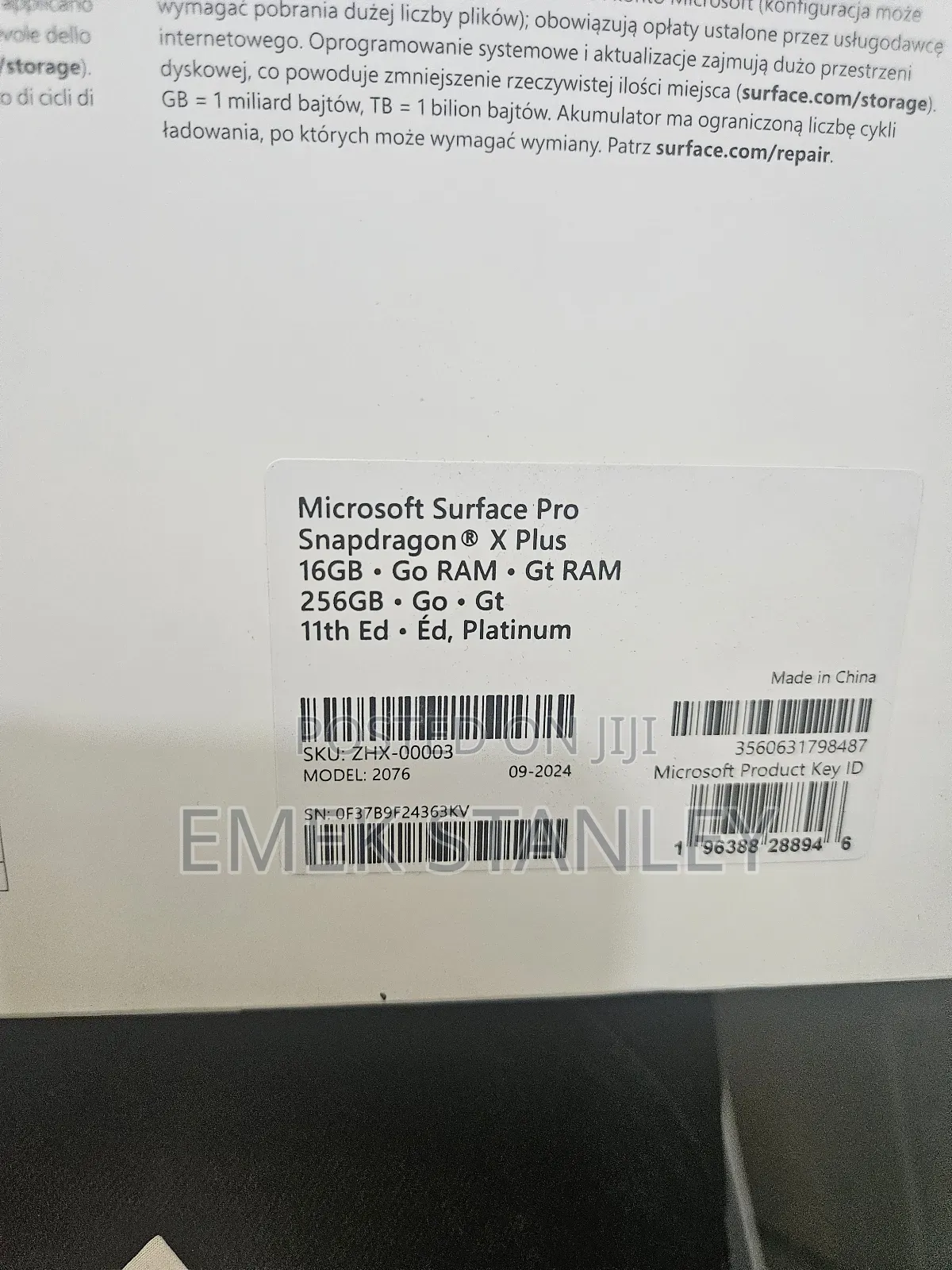 New Laptop Microsoft Surface Pro X 16GB Intel SSD 256GB