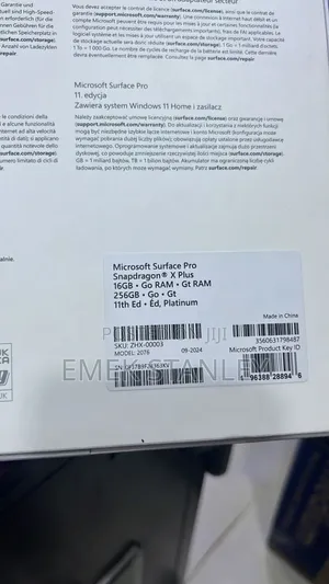 New Laptop Microsoft Surface Pro X 16GB Intel SSD 256GB